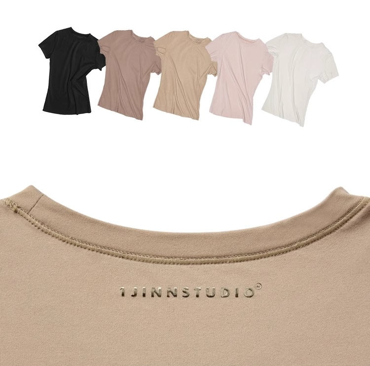 1JINN STUDIO | Raw Edge Solid Color High Stretch Slim Fit T-Shirt [ID:]