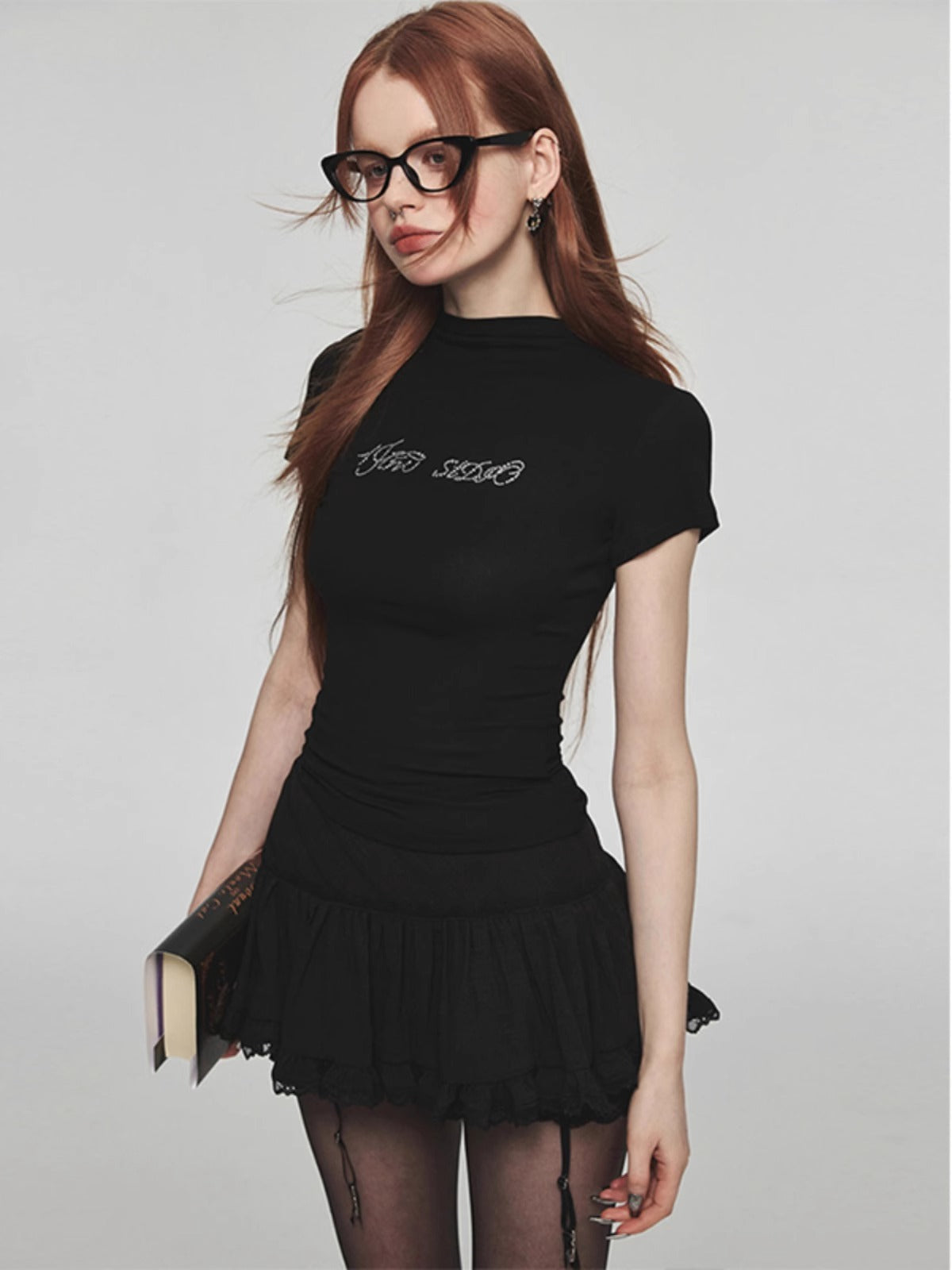 1JINN STUDIO | Modal Rhinestone Stretch Slim Fit Crew Neck T-Shirt [ID:]