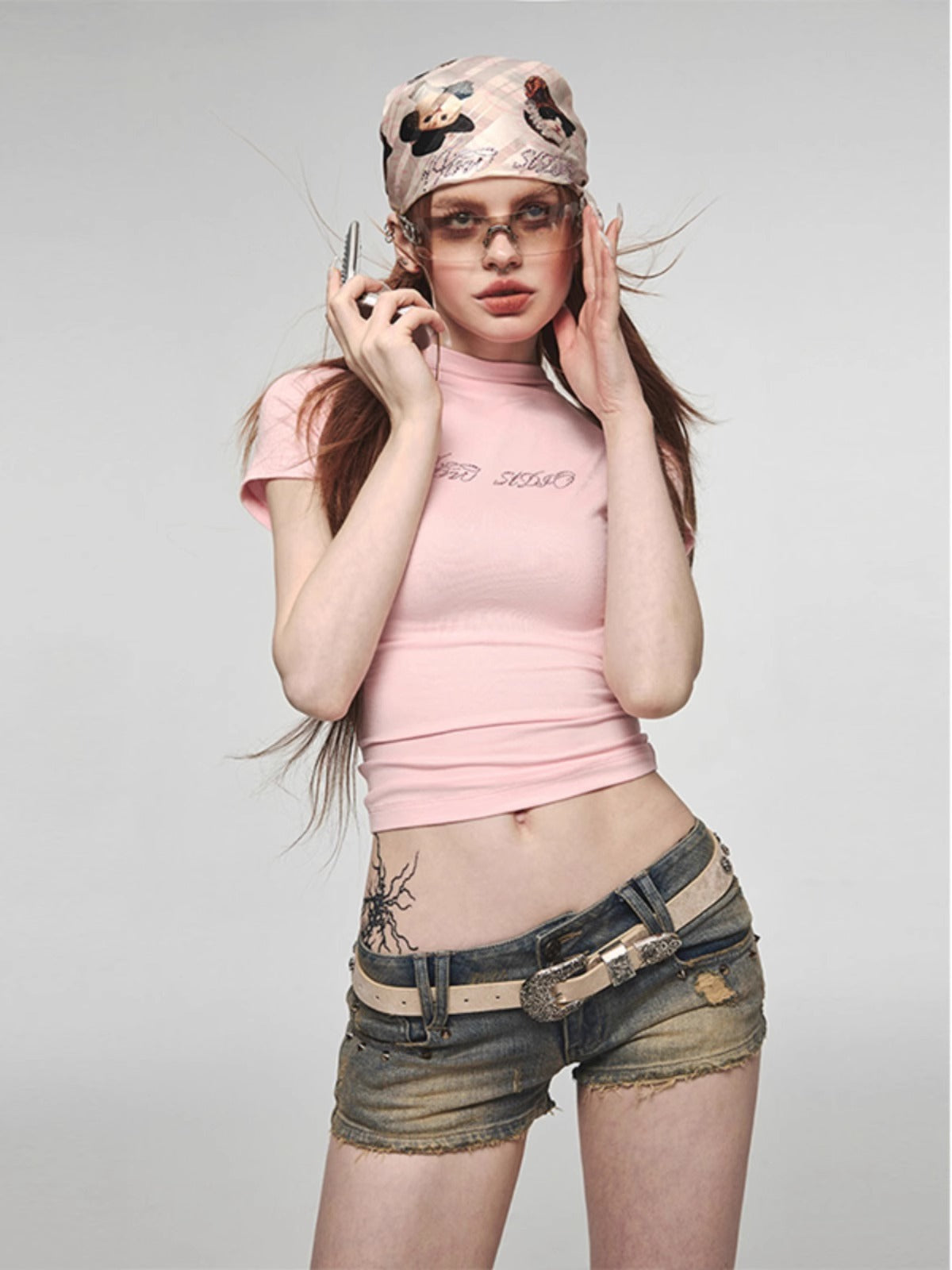 1JINN STUDIO | Modal Rhinestone Stretch Slim Fit Crew Neck T-Shirt [ID:]