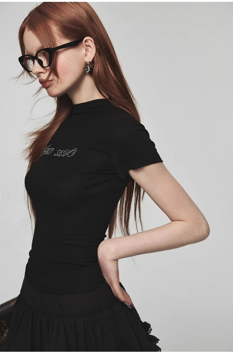 1JINN STUDIO | Modal Rhinestone Stretch Slim Fit Crew Neck T-Shirt [ID:]