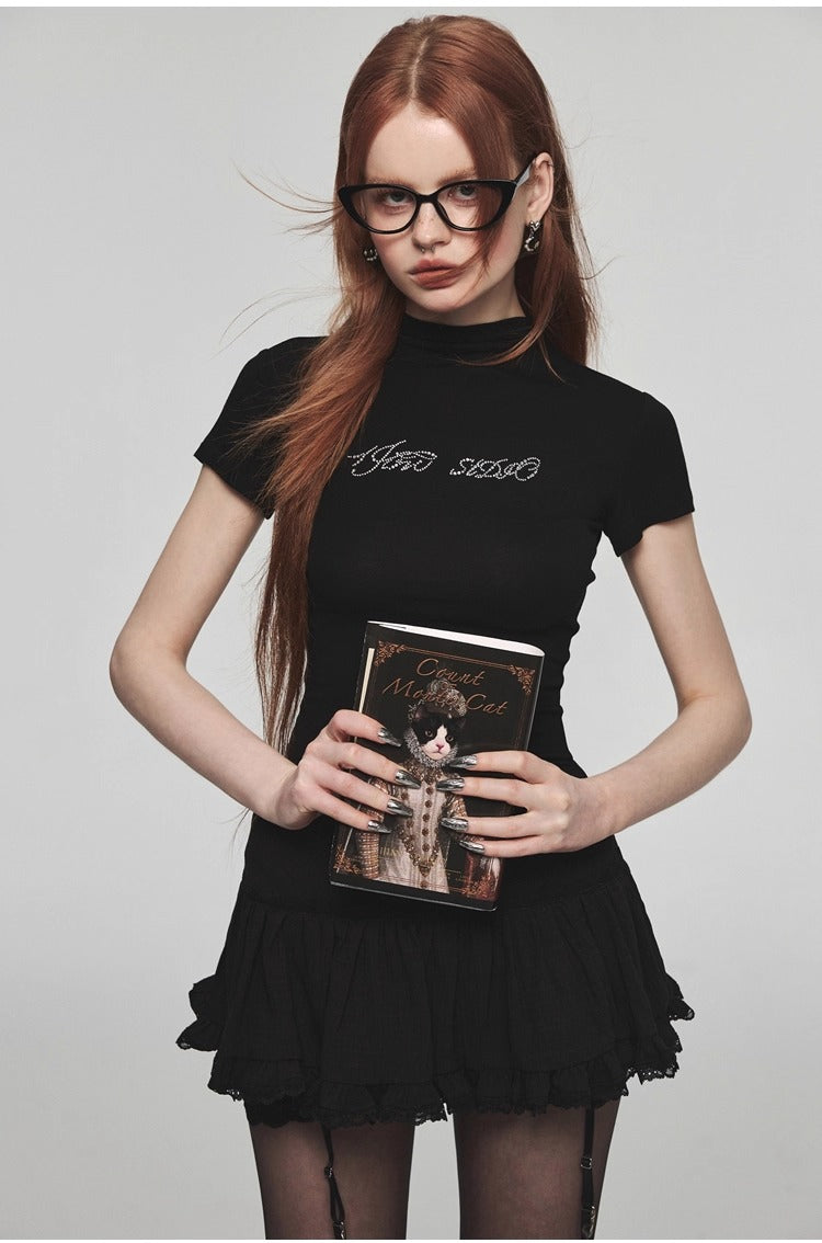 1JINN STUDIO | Modal Rhinestone Stretch Slim Fit Crew Neck T-Shirt [ID:]