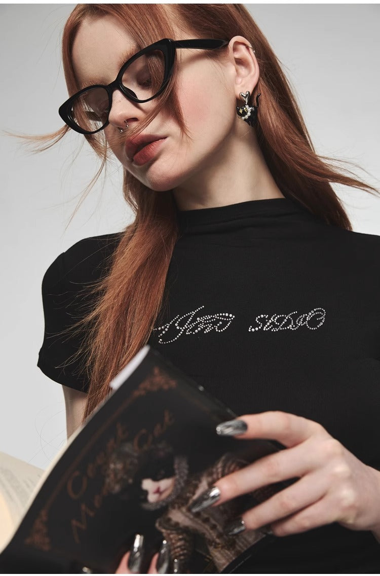 1JINN STUDIO | Modal Rhinestone Stretch Slim Fit Crew Neck T-Shirt [ID:]
