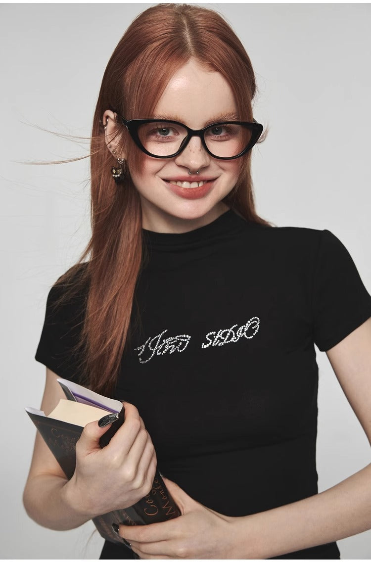 1JINN STUDIO | Modal Rhinestone Stretch Slim Fit Crew Neck T-Shirt [ID:]