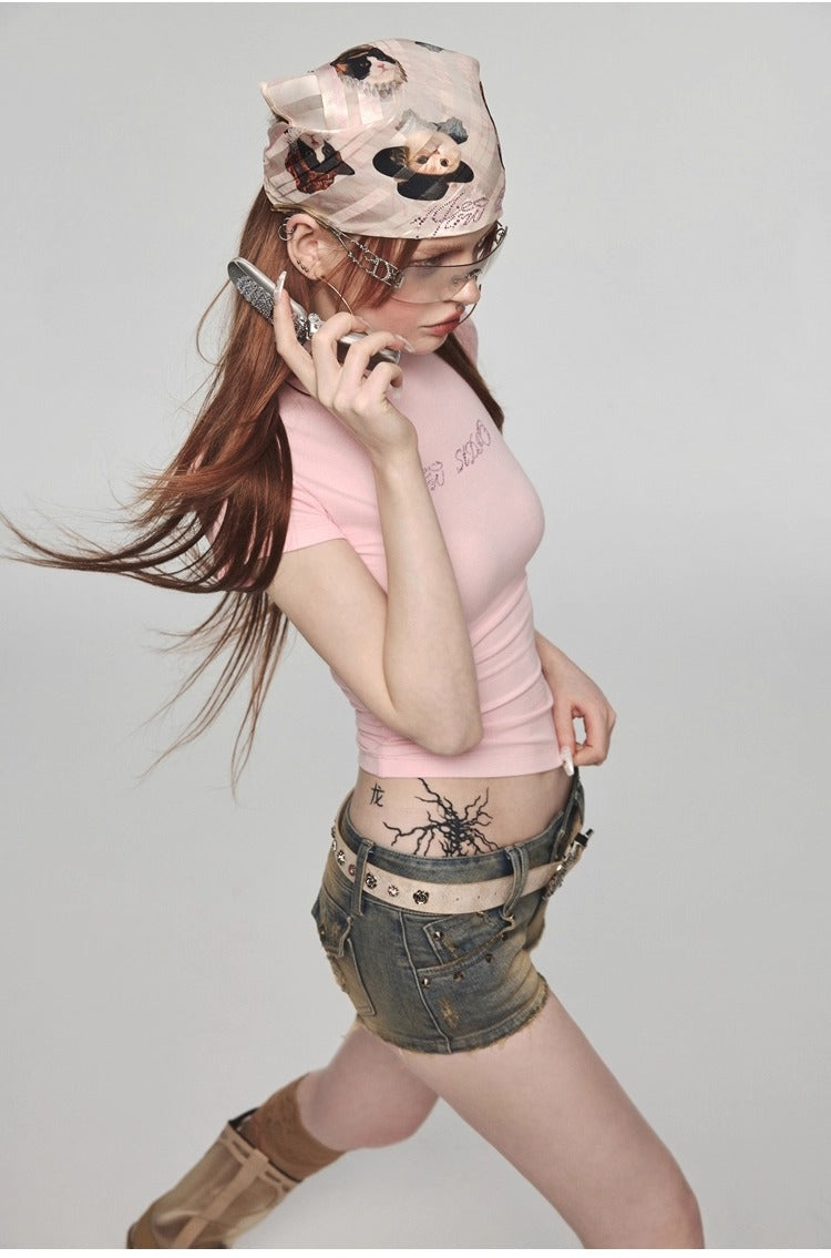 1JINN STUDIO | Modal Rhinestone Stretch Slim Fit Crew Neck T-Shirt [ID:]