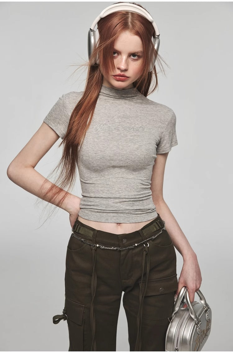 1JINN STUDIO | Modal Rhinestone Stretch Slim Fit Crew Neck T-Shirt [ID:]
