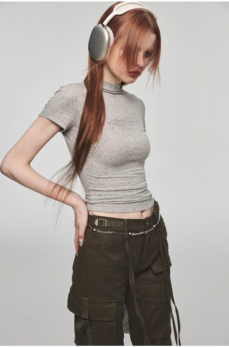 1JINN STUDIO | Modal Rhinestone Stretch Slim Fit Crew Neck T-Shirt [ID:]