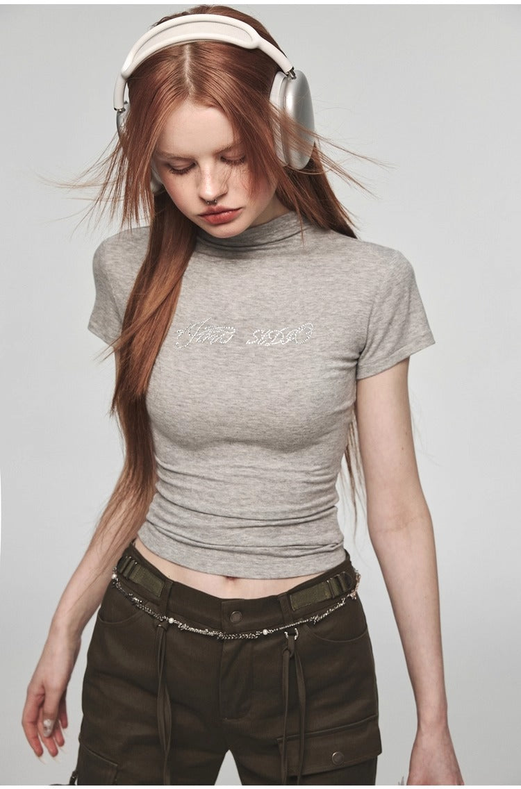 1JINN STUDIO | Modal Rhinestone Stretch Slim Fit Crew Neck T-Shirt [ID:]
