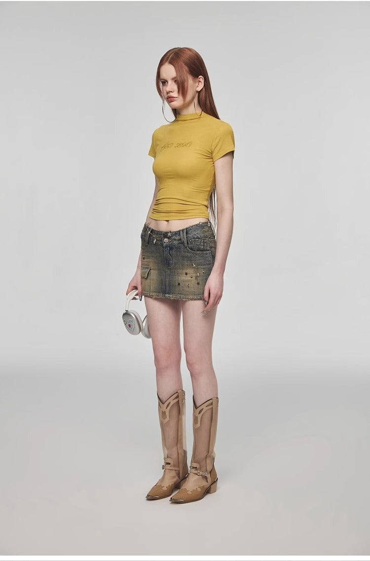1JINN STUDIO | Modal Rhinestone Stretch Slim Fit Crew Neck T-Shirt [ID:]