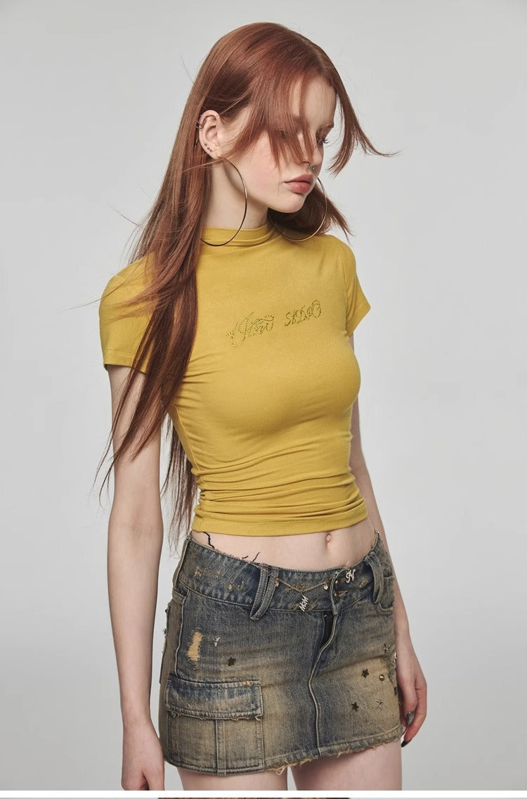 1JINN STUDIO | Modal Rhinestone Stretch Slim Fit Crew Neck T-Shirt [ID:]