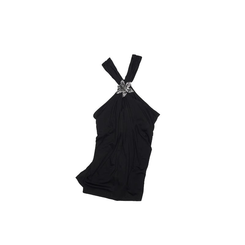1JINN STUDIO | High Stretch Ruched Knot V Neck Acetate Halter Top [ID:]