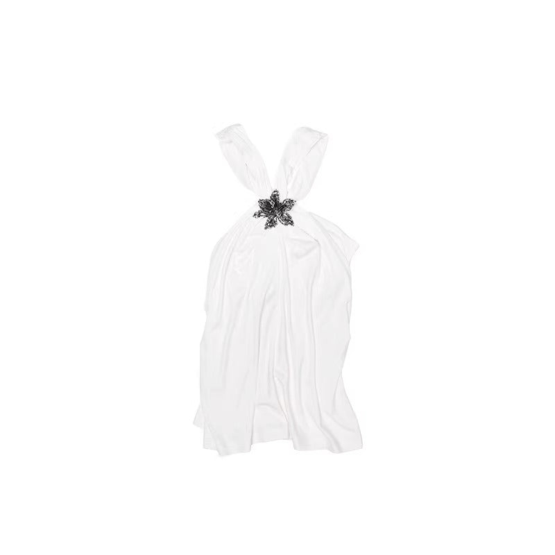 1JINN STUDIO | High Stretch Ruched Knot V Neck Acetate Halter Top [ID:]