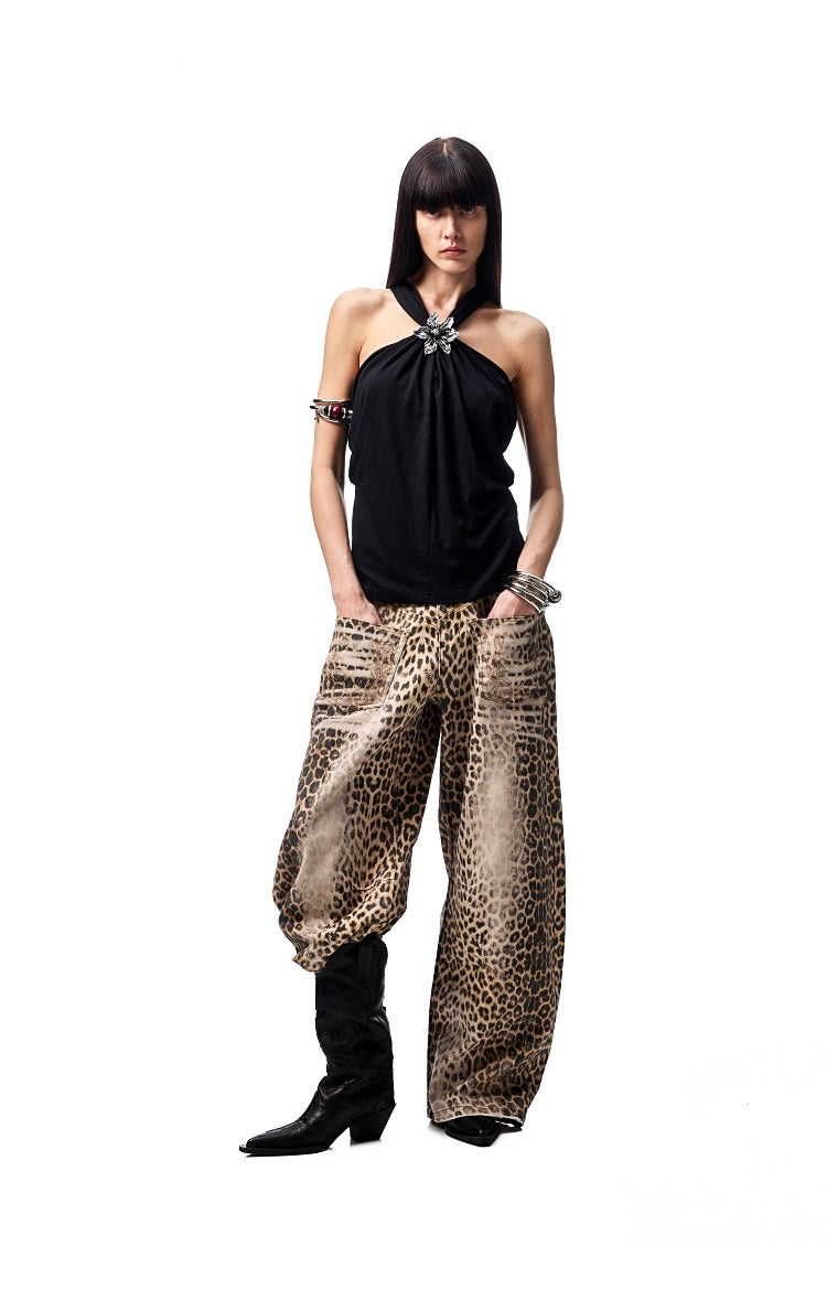 1JINN STUDIO | High Stretch Ruched Knot V Neck Acetate Halter Top [ID:]