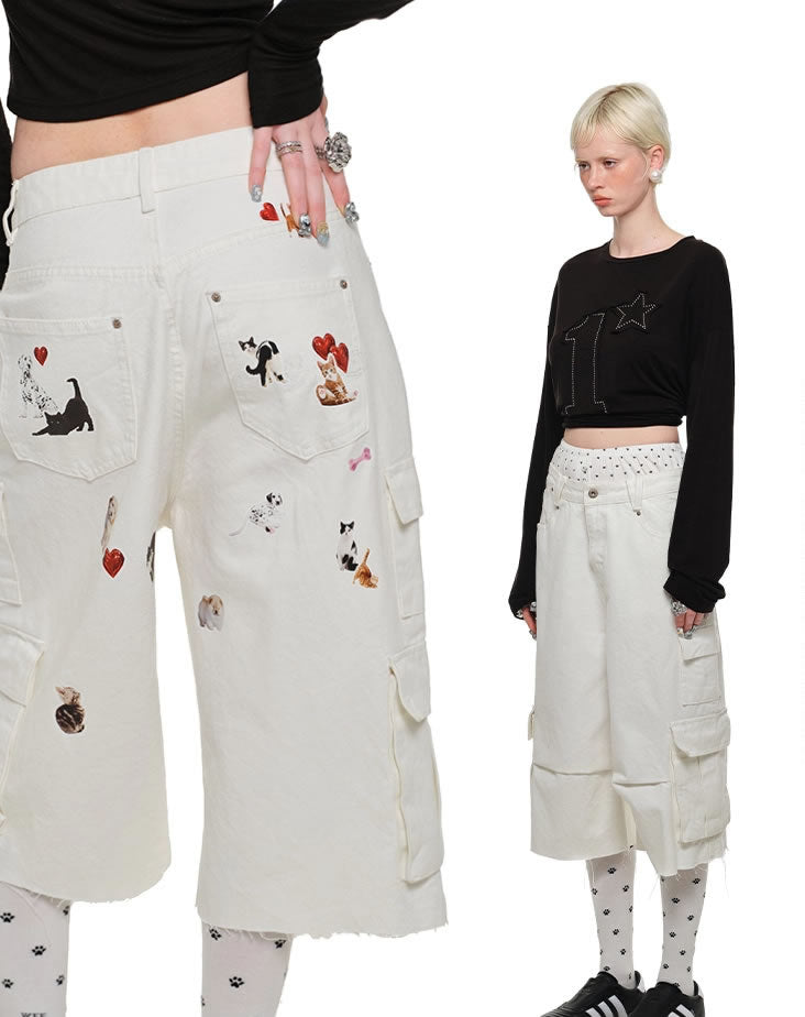 1JINN STUDIO | Low Rise Washed Paint Splash Pet Print Denim Pants [ID:]
