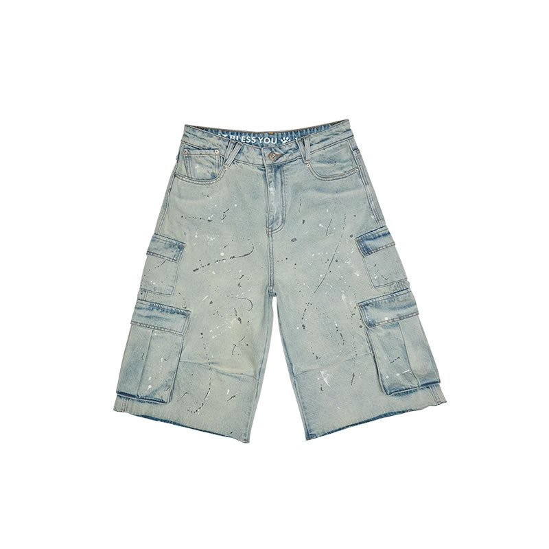 1JINN STUDIO | Low Rise Washed Paint Splash Pet Print Denim Pants [ID:]