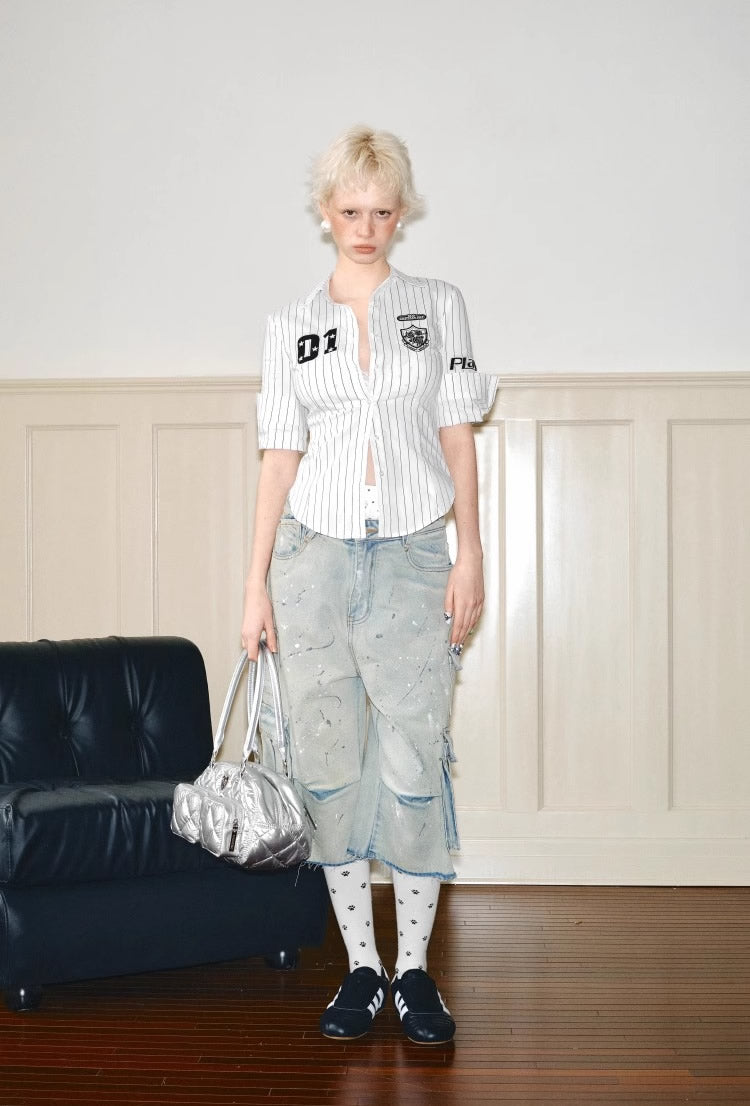 1JINN STUDIO | Low Rise Washed Paint Splash Pet Print Denim Pants [ID:]