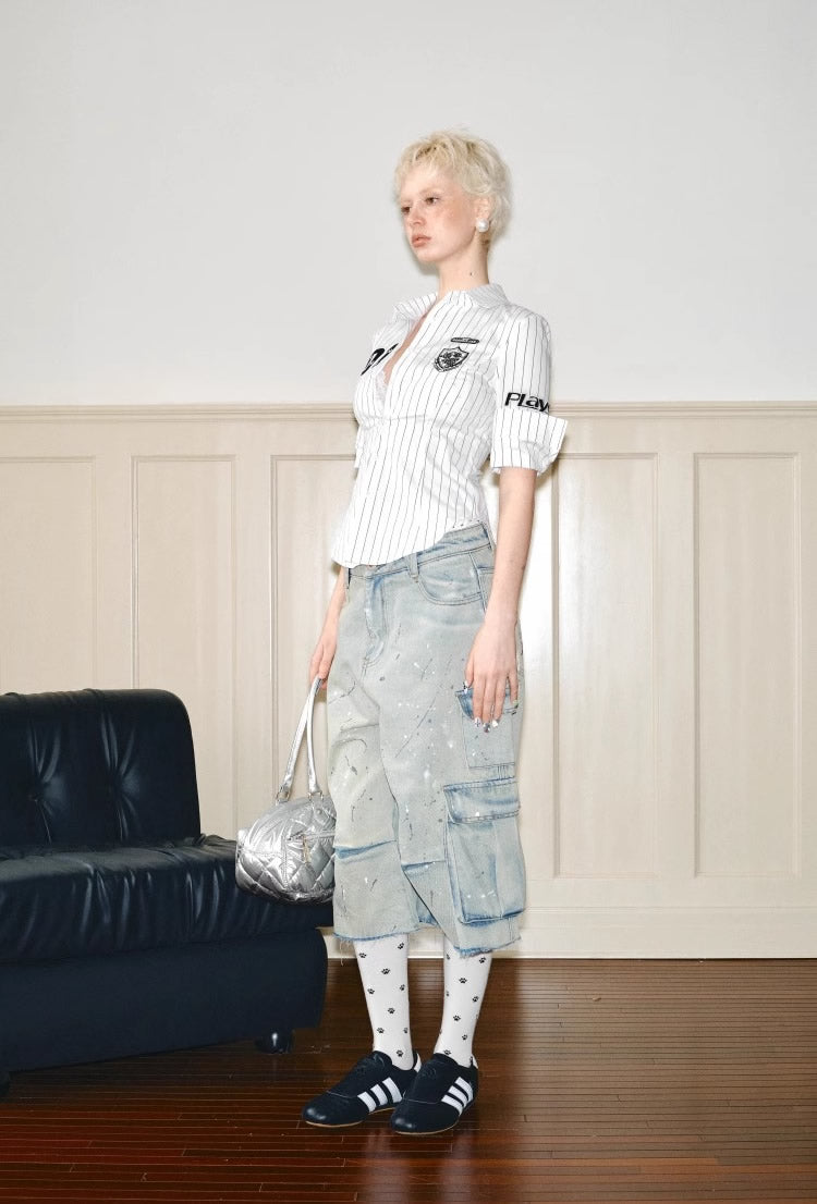 1JINN STUDIO | Low Rise Washed Paint Splash Pet Print Denim Pants [ID:]