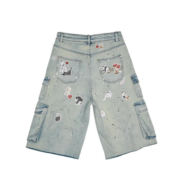 1JINN STUDIO | Low Rise Washed Paint Splash Pet Print Denim Pants [ID:]