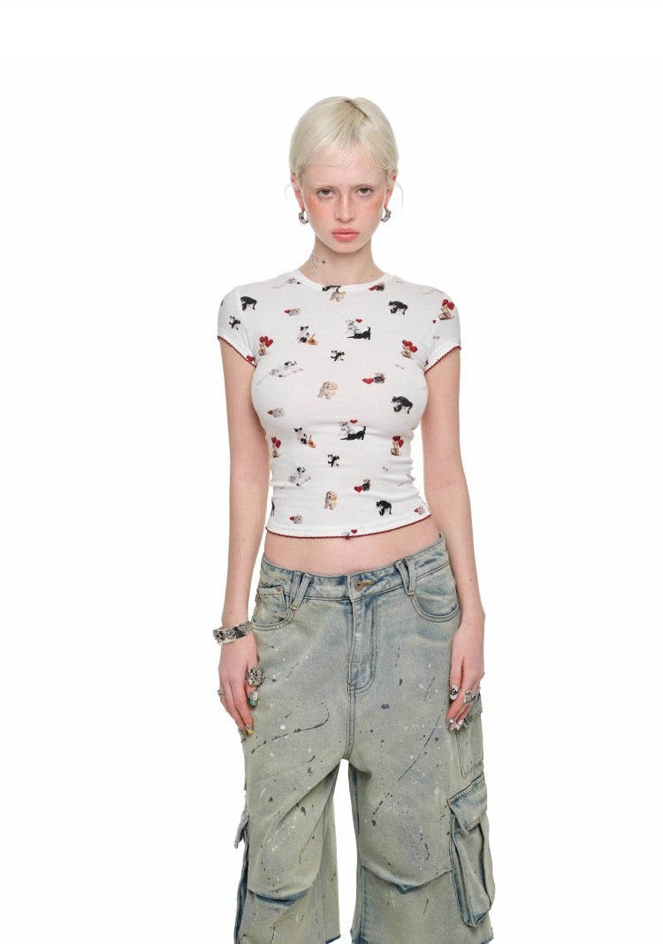1JINN STUDIO | Low Rise Washed Paint Splash Pet Print Denim Pants [ID:]