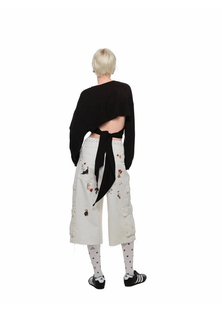 1JINN STUDIO | Low Rise Washed Paint Splash Pet Print Denim Pants [ID:]