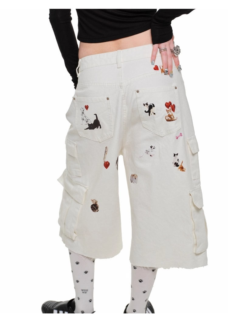 1JINN STUDIO | Low Rise Washed Paint Splash Pet Print Denim Pants [ID:]