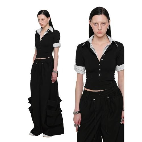 1JINN STUDIO | Layered Look Polo Collar Short Sleeve Design Shirt [ID:]