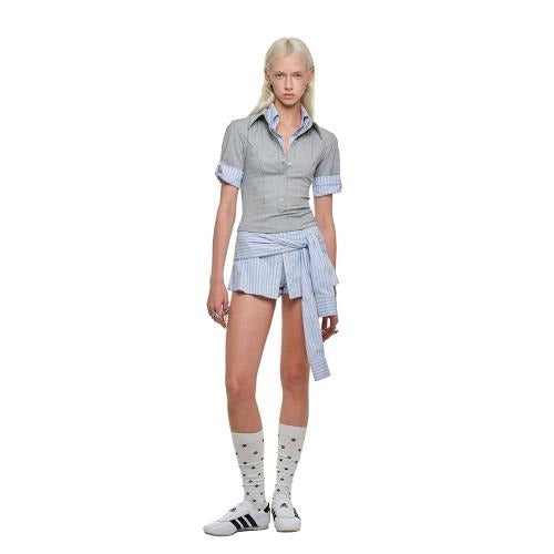 1JINN STUDIO | Layered Look Polo Collar Short Sleeve Design Shirt [ID:]
