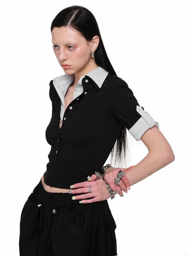 1JINN STUDIO | Layered Look Polo Collar Short Sleeve Design Shirt [ID:]