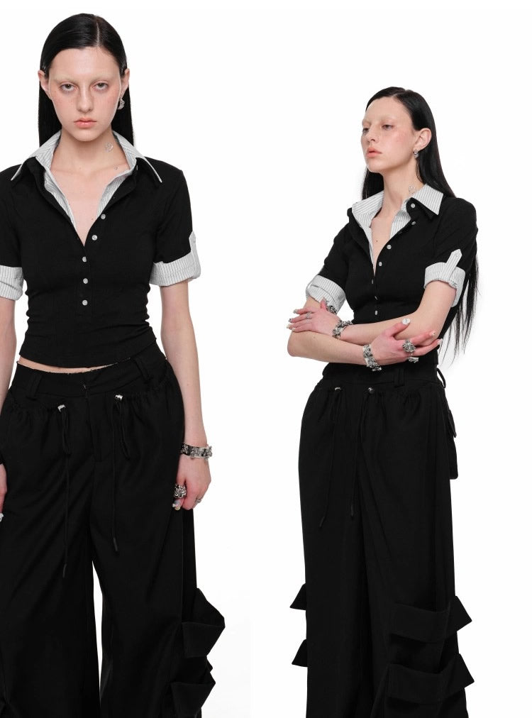 1JINN STUDIO | Layered Look Polo Collar Short Sleeve Design Shirt [ID:]