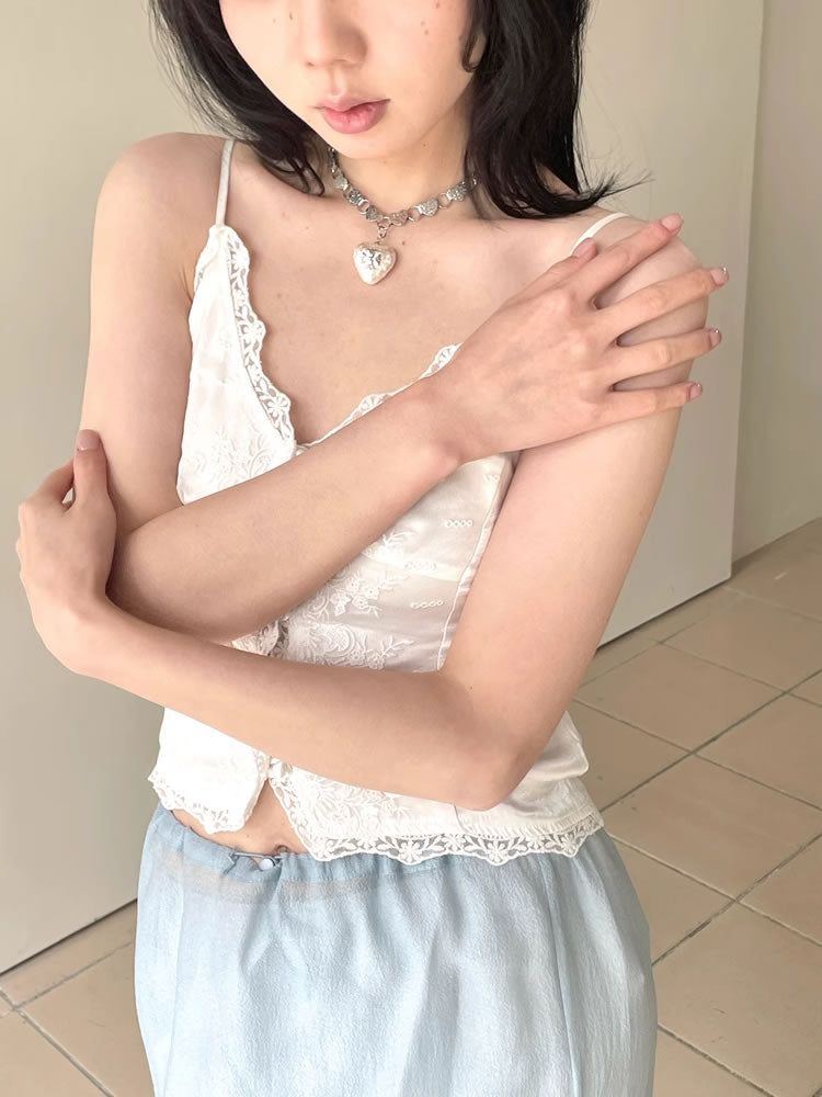 tria セレクト | Vintage Cross Heart Pendant Layered Chain Necklace [ID:]