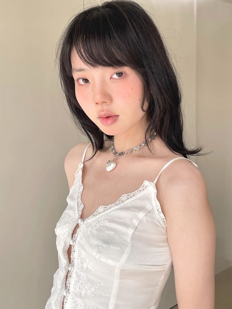 tria セレクト | Vintage Cross Heart Pendant Layered Chain Necklace [ID:]