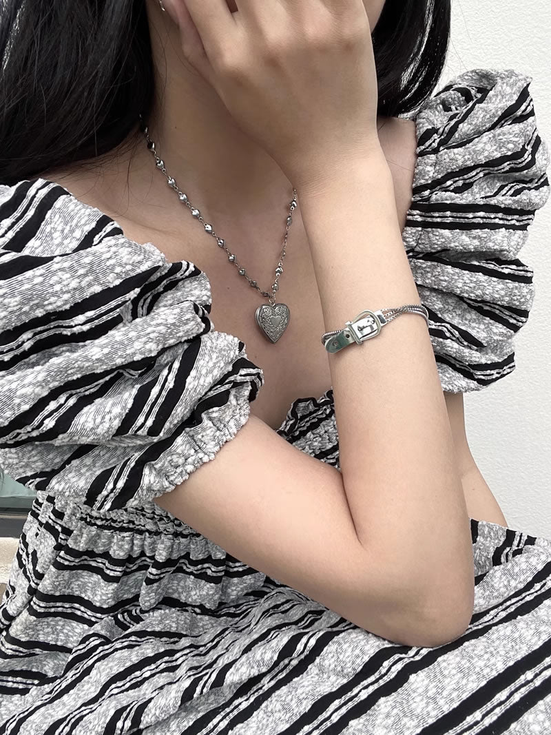 Korean Carved Heart Rope Chain Layered Sweet Necklace
 [ID:0032AC]