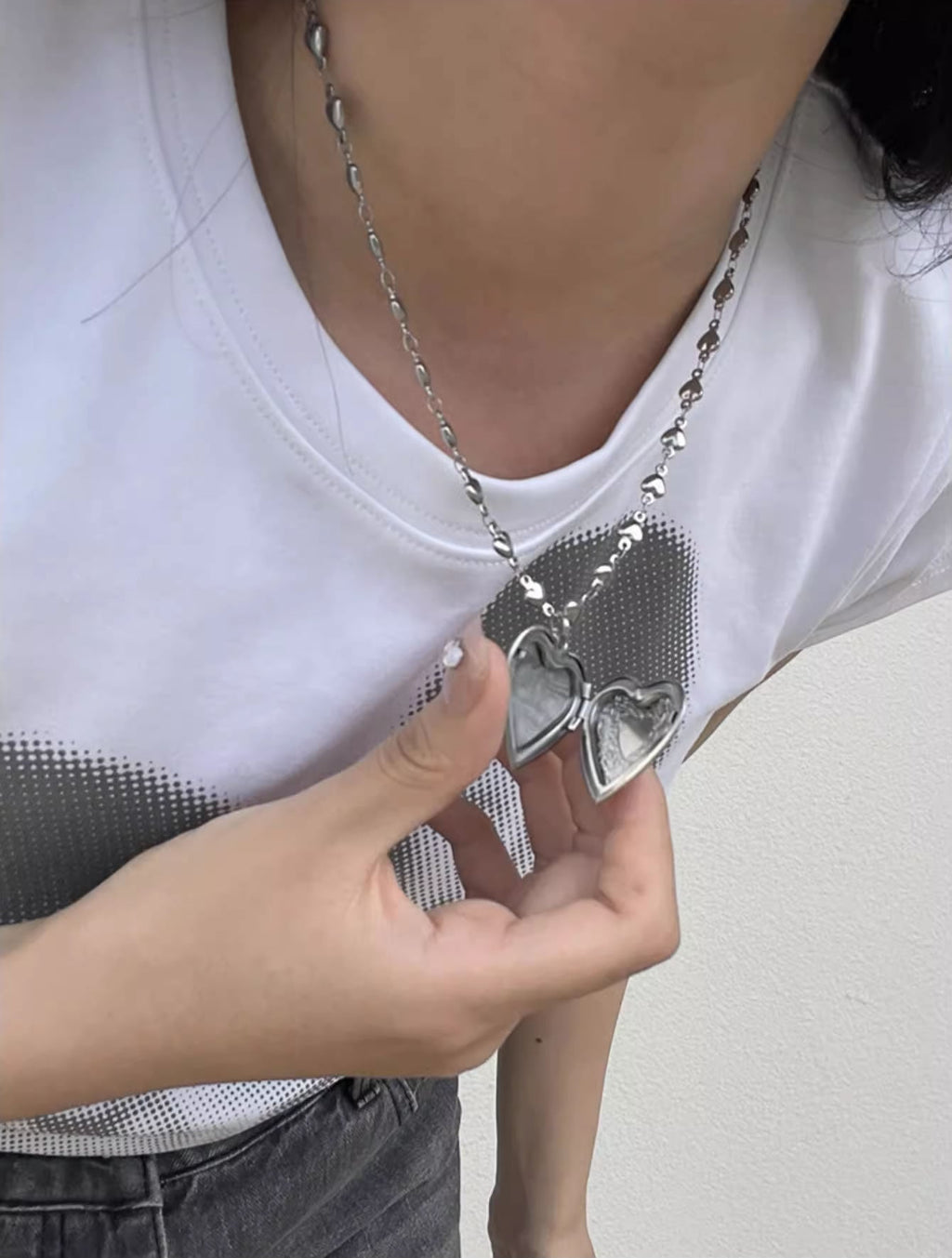Korean Carved Heart Rope Chain Layered Sweet Necklace
 [ID:0032AC]