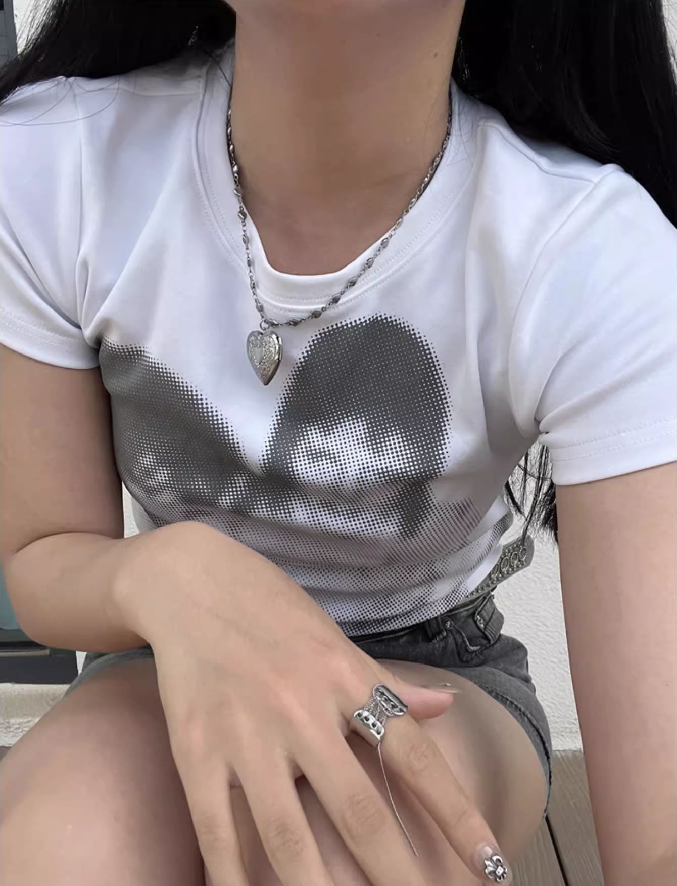 Korean Carved Heart Rope Chain Layered Sweet Necklace
 [ID:0032AC]