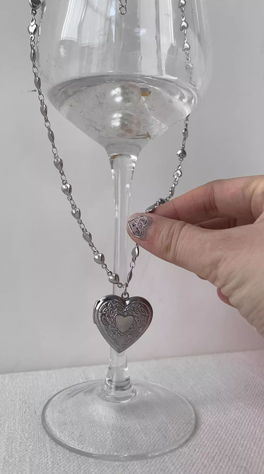 Korean Carved Heart Rope Chain Layered Sweet Necklace
 [ID:0032AC]