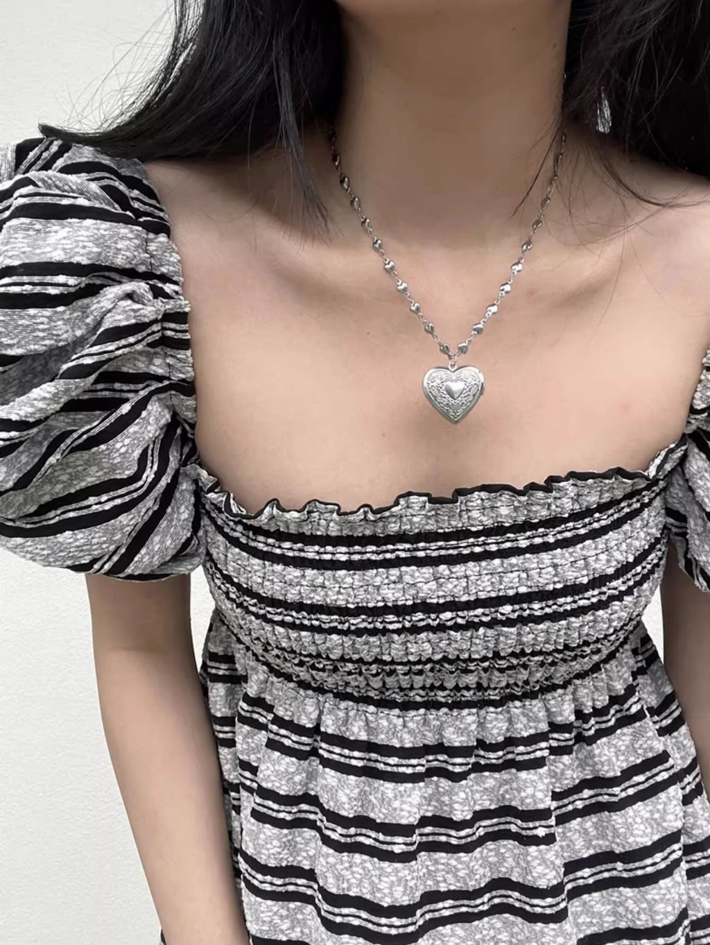 Korean Carved Heart Rope Chain Layered Sweet Necklace
 [ID:0032AC]