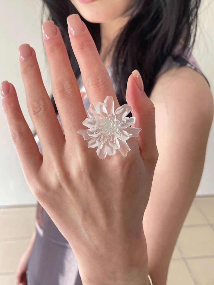 Matte Floral Adjustable Chunky Statement Finger Ring
 [ID:0033AC]