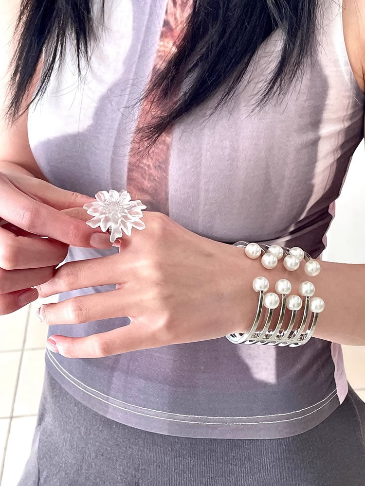 Matte Floral Adjustable Chunky Statement Finger Ring
 [ID:0033AC]