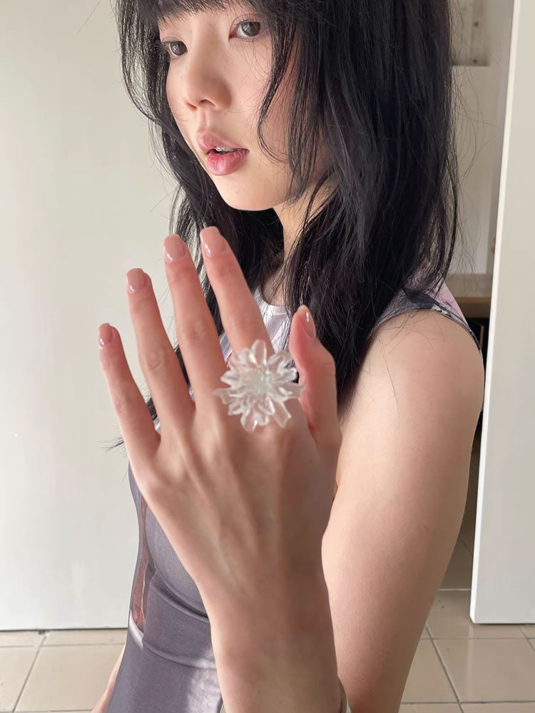 Matte Floral Adjustable Chunky Statement Finger Ring
 [ID:0033AC]