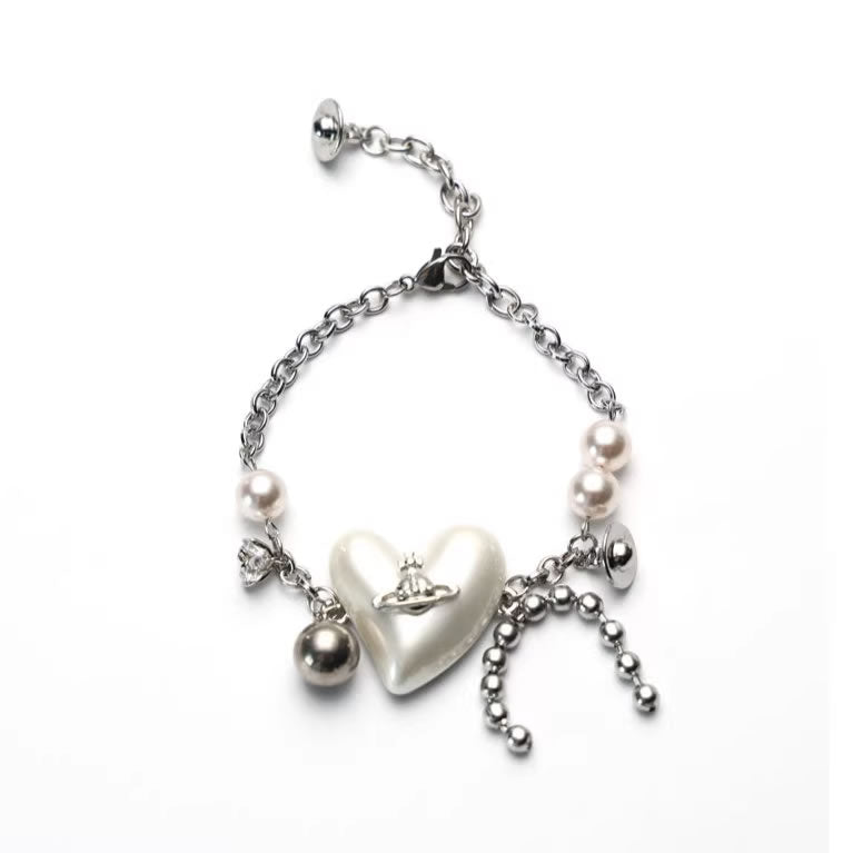 Beaded Saturn Heart Pendant Mixed Design Choker Necklace
 [ID:0034AC]
