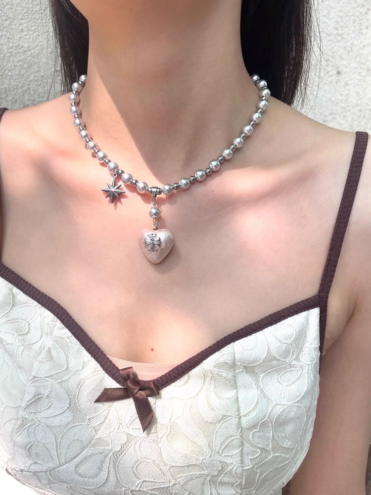 Elegant Vintage Cross Heart Layered Clavicle Necklace
 [ID:0035AC]