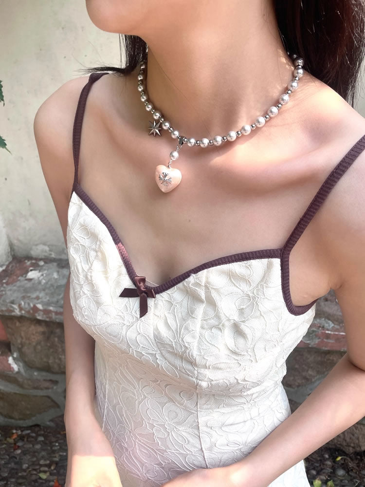 Elegant Vintage Cross Heart Layered Clavicle Necklace
 [ID:0035AC]