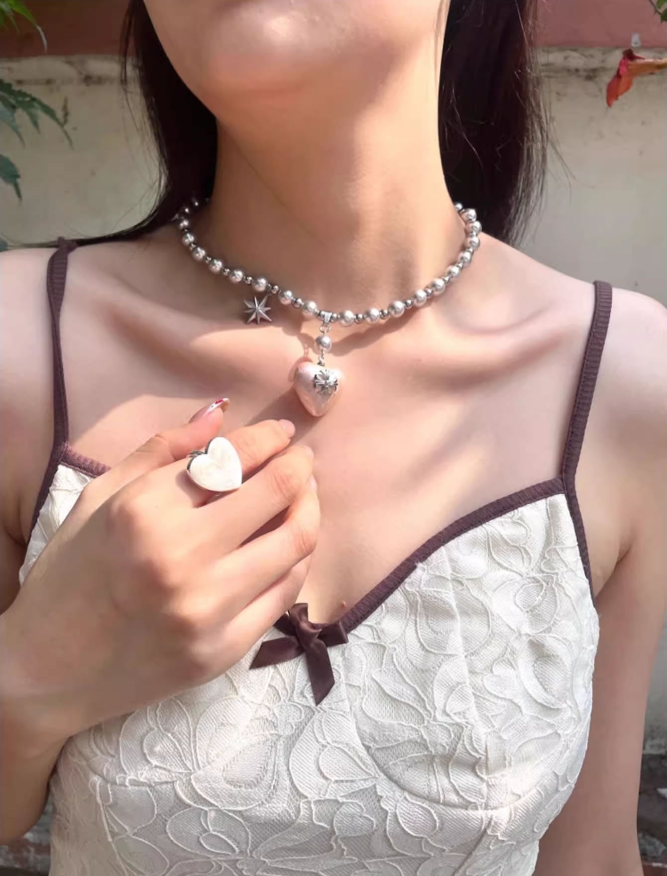 Elegant Vintage Cross Heart Layered Clavicle Necklace
 [ID:0035AC]