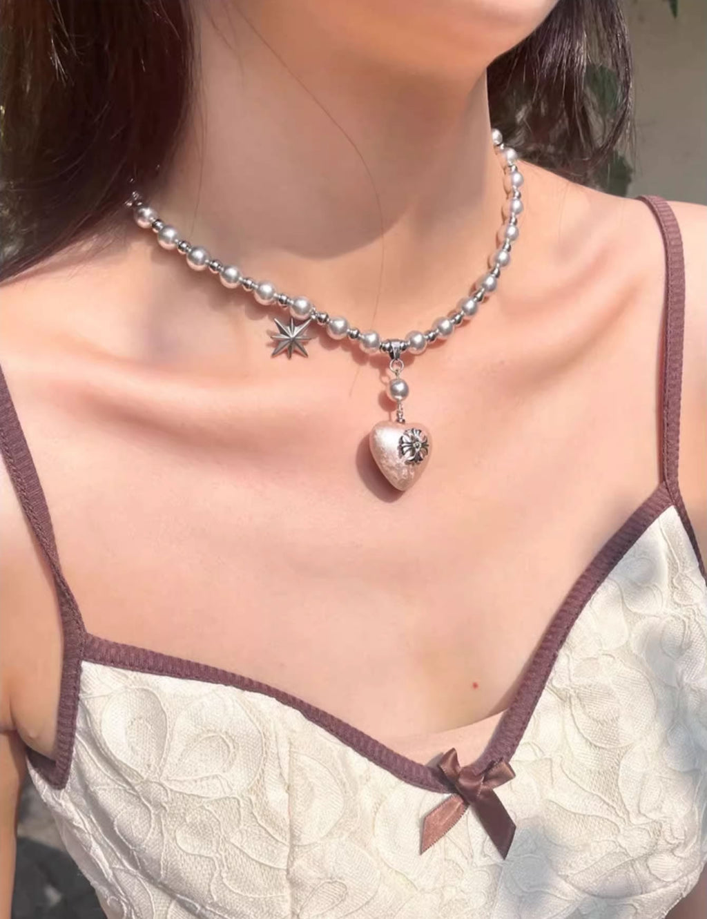 Elegant Vintage Cross Heart Layered Clavicle Necklace
 [ID:0035AC]