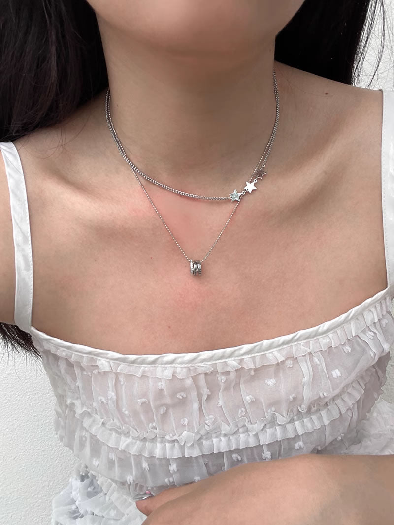 Double Layer Star Pendant Minimalist Korean Style Necklace
 [ID:0036AC]