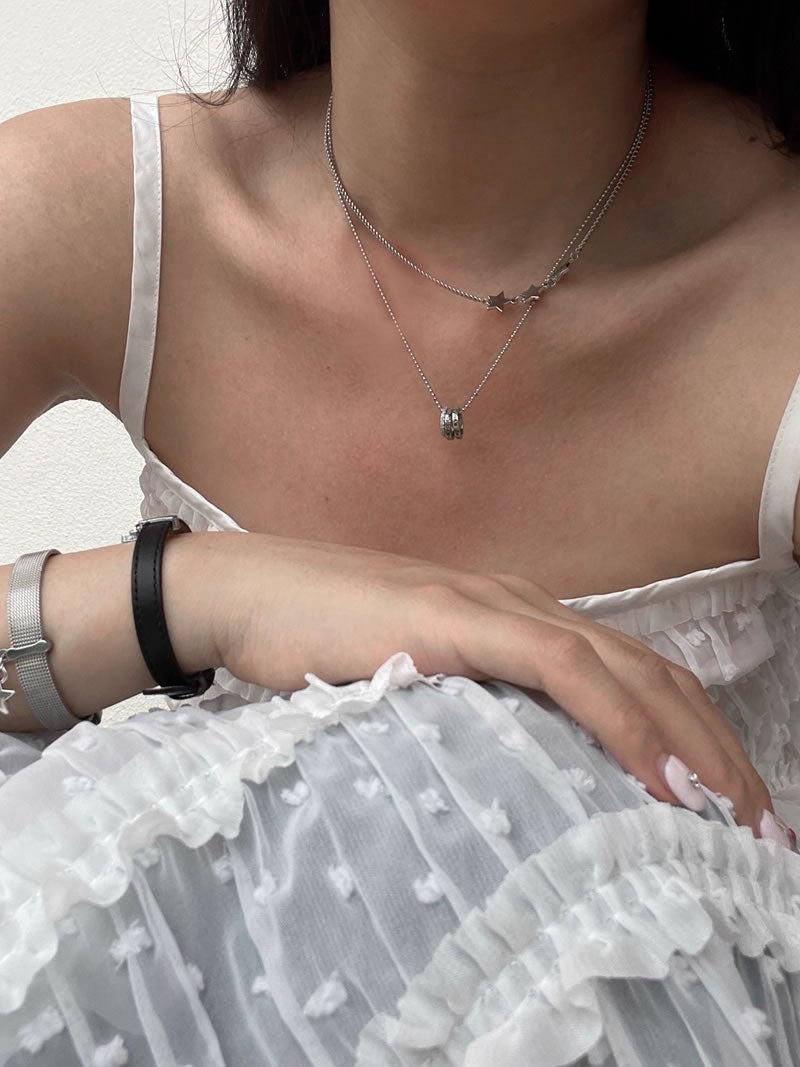 Double Layer Star Pendant Minimalist Korean Style Necklace
 [ID:0036AC]