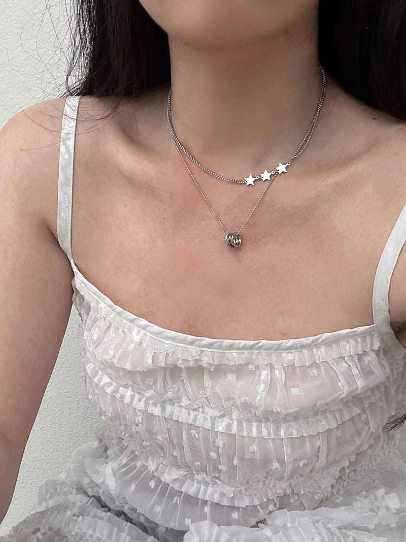 Double Layer Star Pendant Minimalist Korean Style Necklace
 [ID:0036AC]