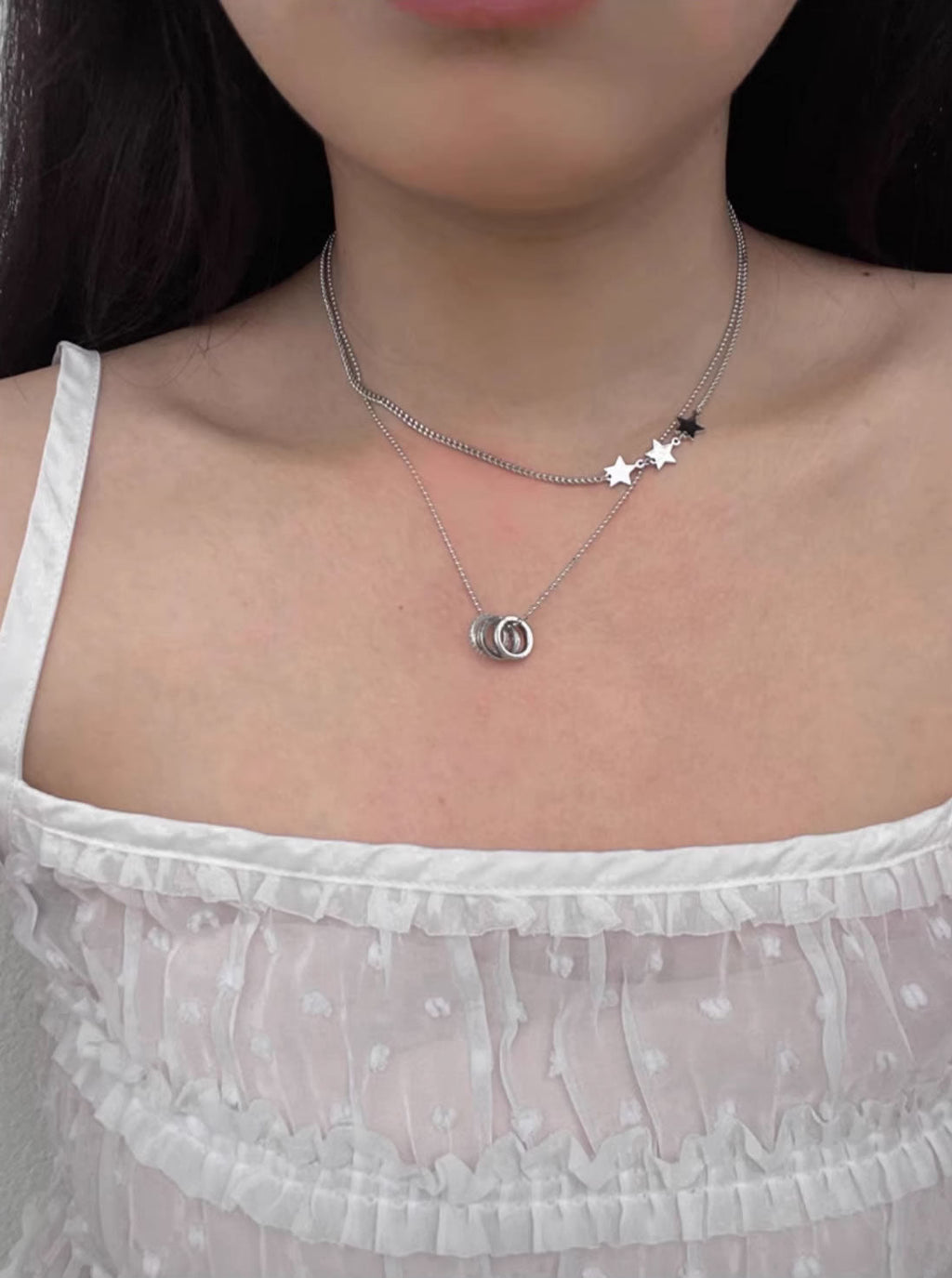 Double Layer Star Pendant Minimalist Korean Style Necklace
 [ID:0036AC]