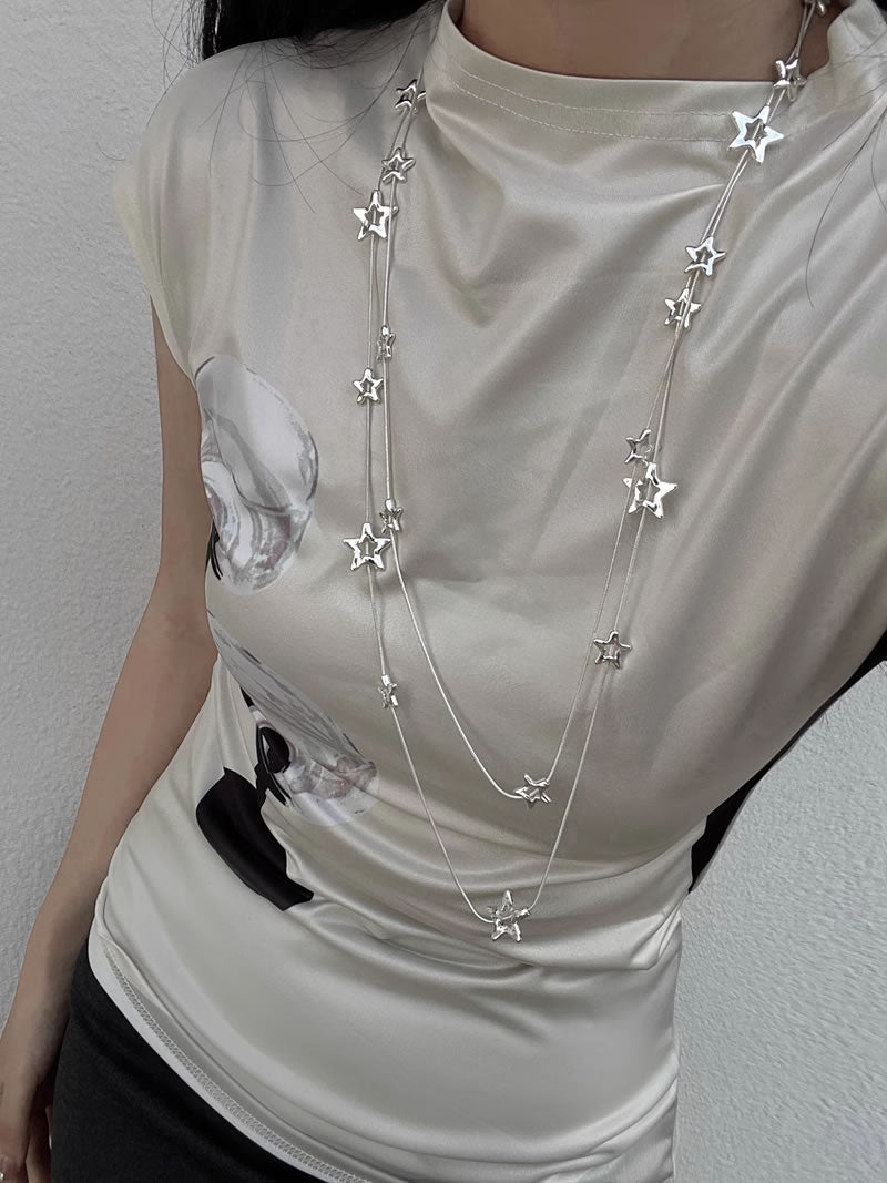 Layered Starry Sky Double Chain Vintage Style Necklace
 [ID:0037AC]