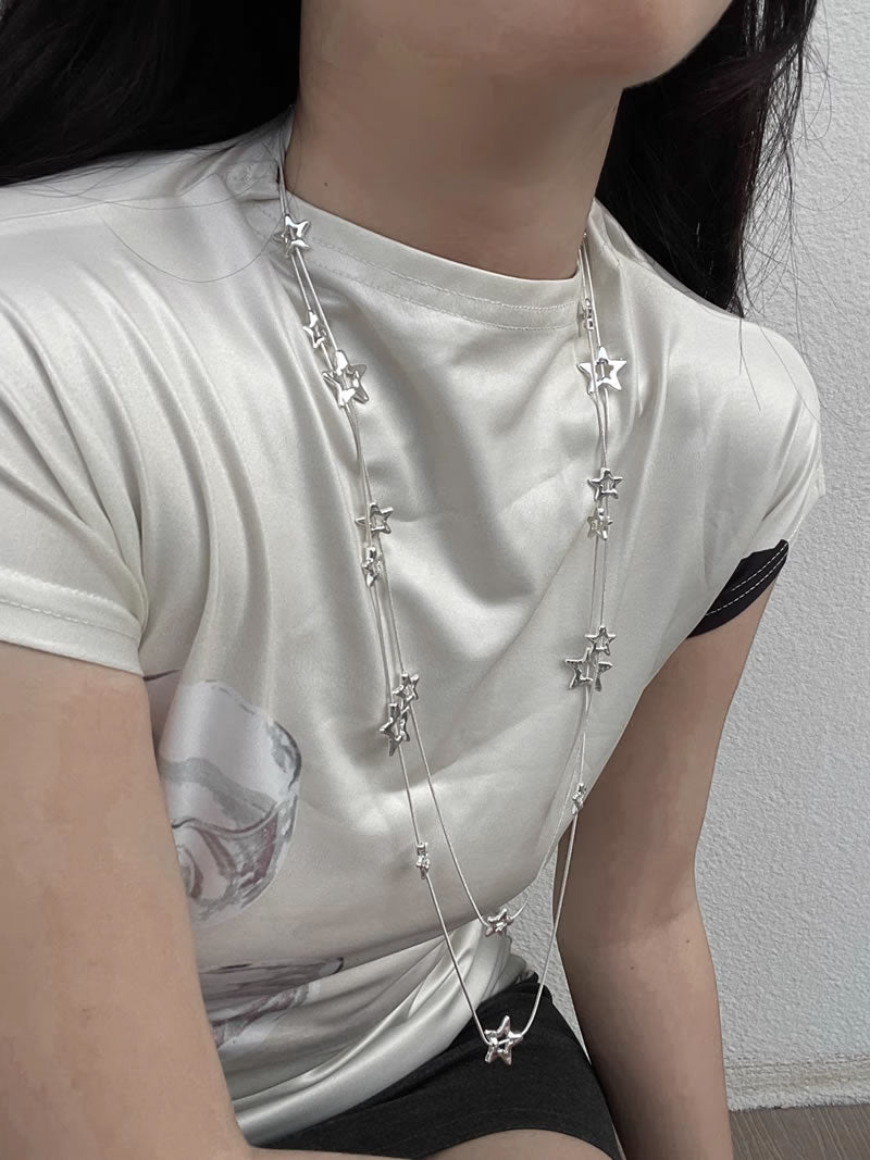 Layered Starry Sky Double Chain Vintage Style Necklace
 [ID:0037AC]