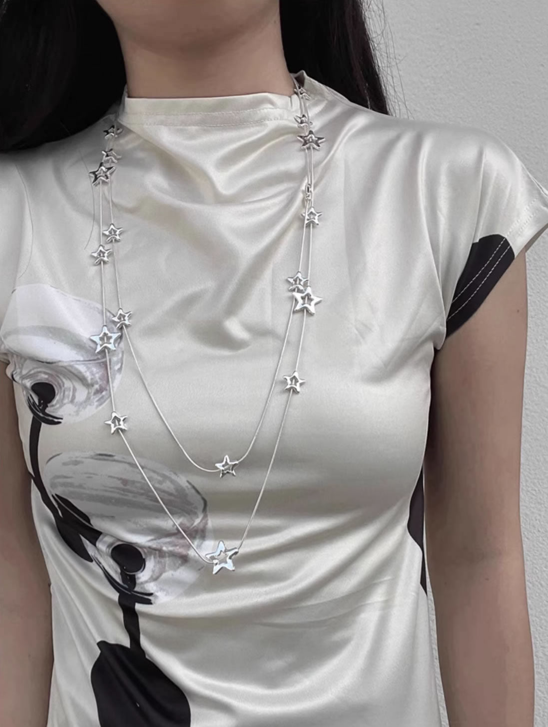 Layered Starry Sky Double Chain Vintage Style Necklace
 [ID:0037AC]